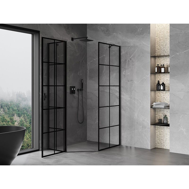 Mexen Mist cabina de duș pentagonală asimetrică pivotantă stânga 80 x 100 cm, grilaj negru, negru - 8A8-080-100-70-77-L