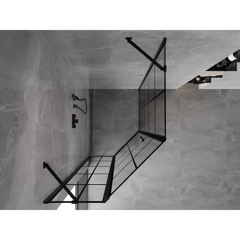 Mexen Mist cabina de duș pentagonală asimetrică cu balamale pe stânga 90 x 100 cm, grilaj negru, negru - 8A8-090-100-70-77-L