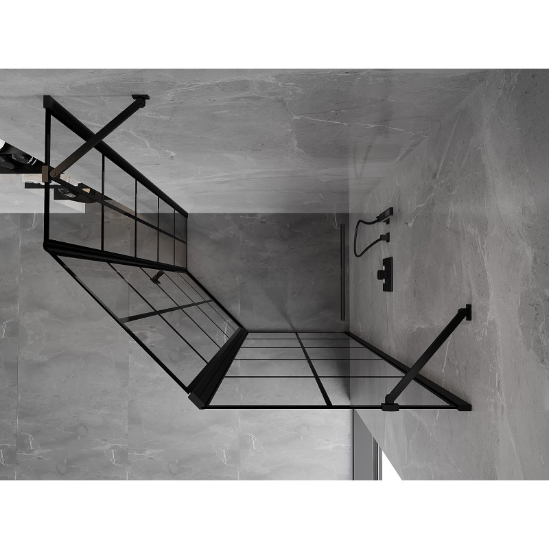 Mexen Mist aszimmetrikus ötszögletű zuhanykabin jobbos, 90 x 80 cm, fekete rács, fekete - 8A8-090-080-70-77-P