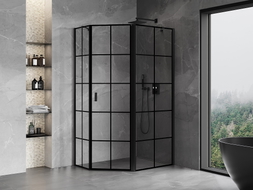 Mexen Mist cabina de duș pentagonală asimetrică cu ușă rabatabilă dreapta 100 x 90 cm, grilaj negru, neagră
