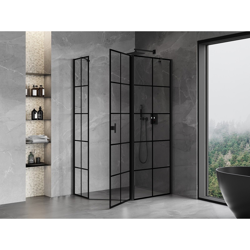 Mexen Mist cabina de duș pentagonală asimetrică cu ușă rabatabilă dreapta 100 x 90 cm, grilaj negru, neagră