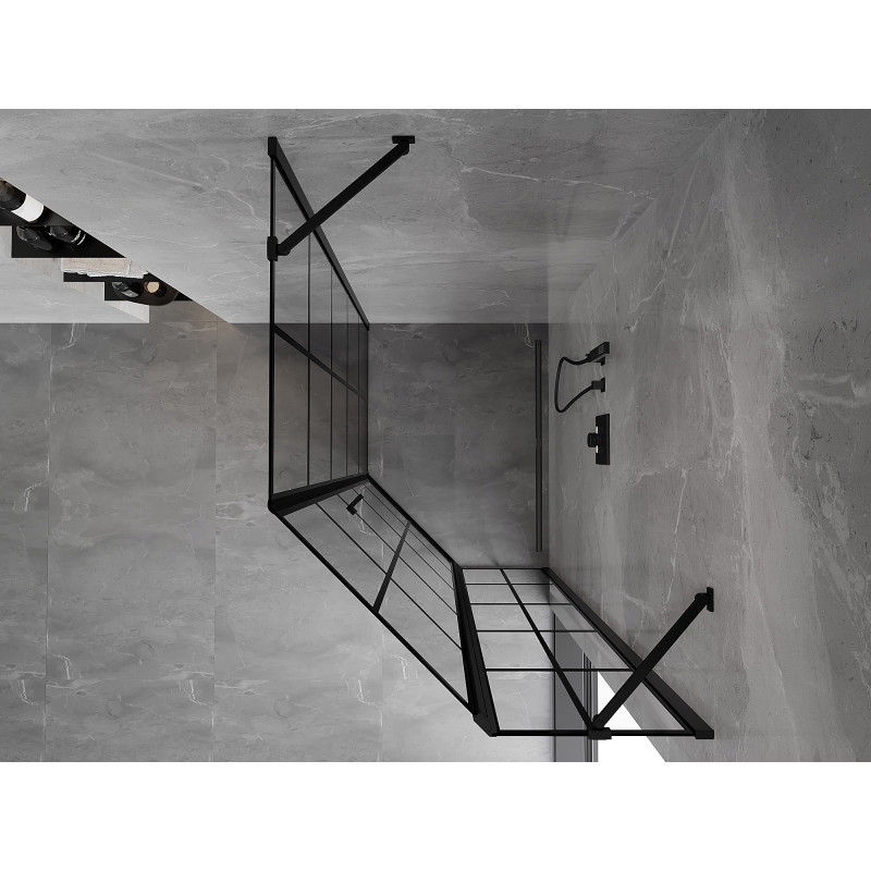 Mexen Mist cabina de duș pentagonală asimetrică cu ușă batantă dreaptă 80 x 100 cm, grilaj negru, neagră