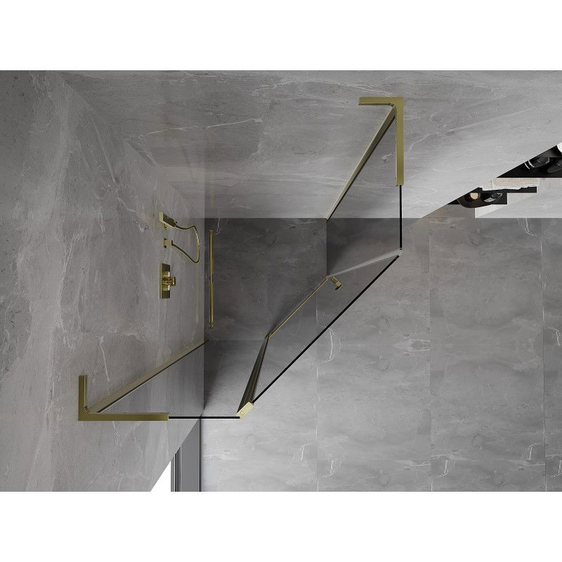 Mexen Mist L cabină de duș pentagonală cu uși batante 80 x 80 cm, transparent, aurie - 8A8L-080-080-50-00