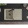 Mexen Bruno chiuvetă de granit cu un compartiment, cu picurător și baterie de bucătărie Rita, Bej - 6513-69-670300-70