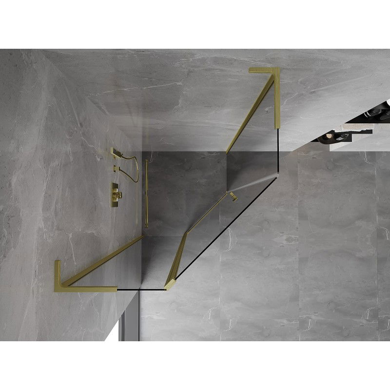 Mexen Mist L cabină de duș pentagonală rabatabilă 90 x 90 cm, transparentă, aurie periată - 8A8L-090-090-55-00