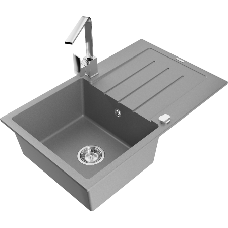Mexen Bruno egymedencés gránit mosogató csepegtetővel és Rita konyhai csapteleppel, szürke - 6513-71-670300-00