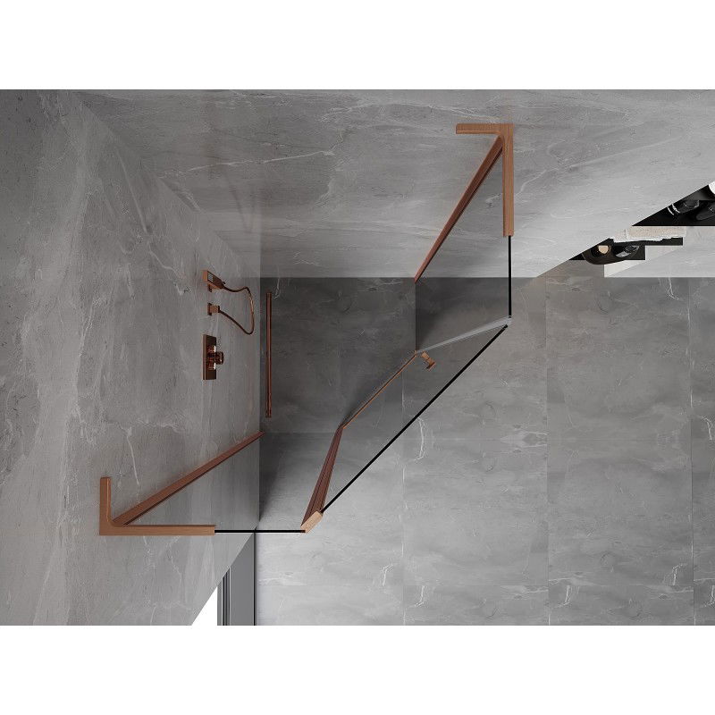 Mexen Mist L cabină de duș pentagonală cu ușă batantă 80 x 80 cm, transparentă, cupru periat - 8A8L-080-080-65-00