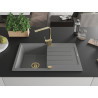 Mexen Bruno chiuvetă de granit cu 1 compartiment cu scurgător și baterie de bucătărie Rita, gri - 6513-71-670300-50