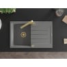 Mexen Bruno chiuvetă de granit cu un compartiment, cu picurător și baterie de bucătărie Rita, gri - 6513-71-670300-50