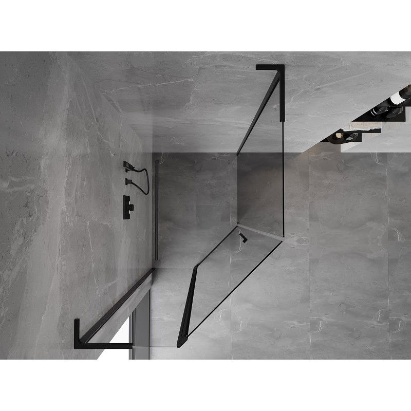 Mexen Mist L cabina de duș pentagonală asimetrică pivotantă 80 x 90 cm, transparentă, neagră - 8A8L-080-090-70-00