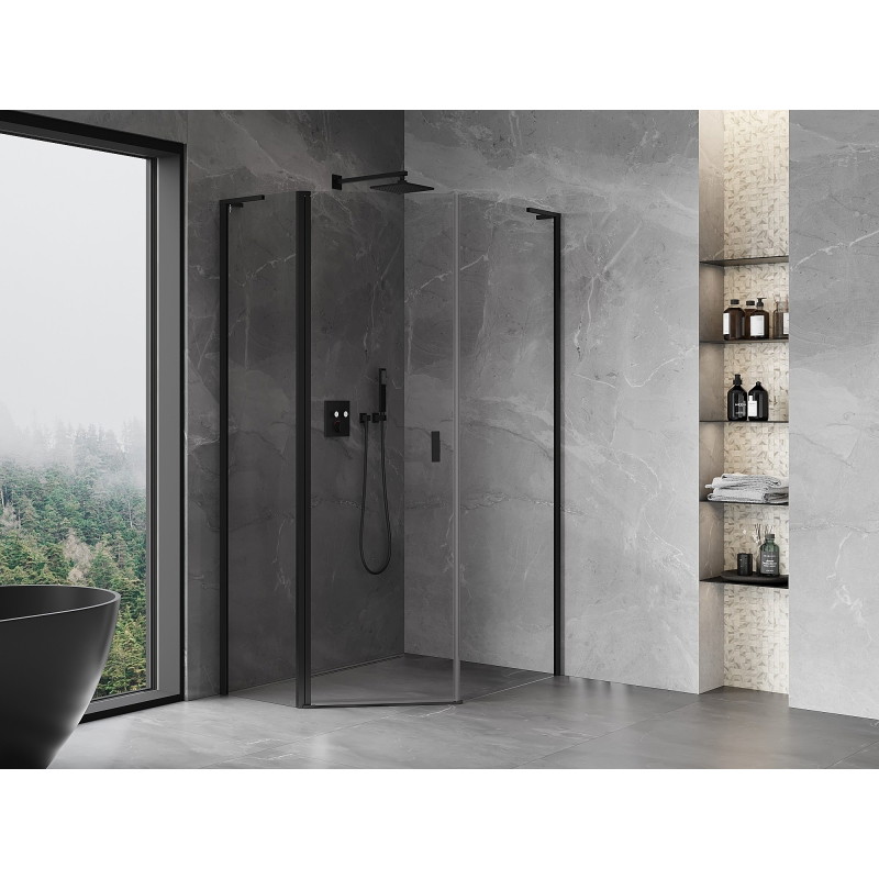Mexen Mist L cabina de duș pentagonală asimetrică cu balamale 90 x 100 cm, transparent, neagră - 8A8L-090-100-70-00