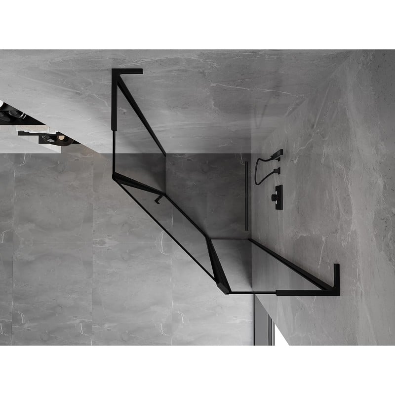 Mexen Mist L cabină de duș pentagonală cu deschidere dreapta 80 x 80 cm, cadru negru, negru - 8A8L-080-080-70-70-P