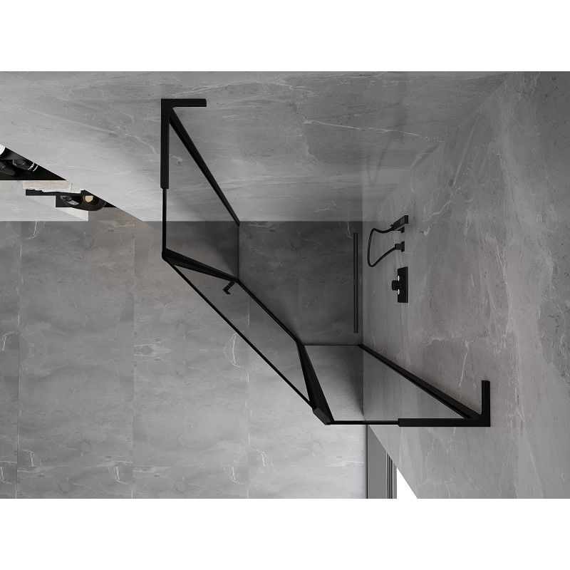 Mexen Mist L cabină de duș pentagonală rabatabilă dreapta 90 x 90 cm, cadru negru, negru - 8A8L-090-090-70-70-P