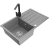 Mexen Bruno chiuvetă de granit cu o singură cuvă cu scurgător și baterie de bucătărie Rita, gri - 6513-71-670300-70