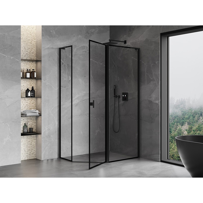 Mexen Mist L aszimmetrikus ötszögletű zuhanykabin jobb oldali 90 x 80 cm, fekete keret, fekete - 8A8L-090-080-70-70-P