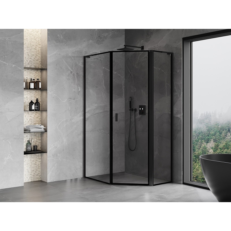 Mexen Mist L cabina de duș pentagonală asimetrică cu deschidere dreapta 90 x 100 cm, ramă neagră, negru