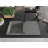 Mexen Bruno chiuvetă de granit cu un compartiment, cu picurător și baterie de bucătărie Rita, gri - 6513-71-670300-70-B