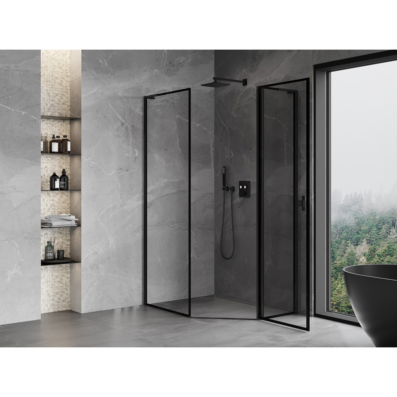 Mexen Mist L cabina de duș pentagonală asimetrică cu deschidere dreapta 90 x 100 cm, ramă neagră, negru