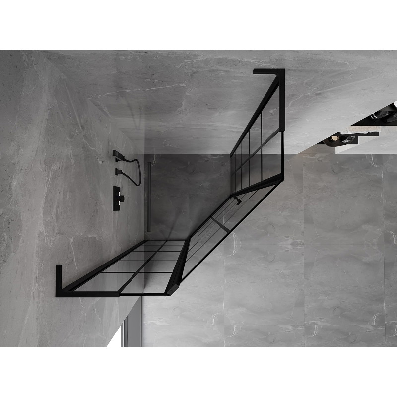Mexen Mist L cabina de duș pentagonală batantă stânga 80 x 80 cm, grilaj negru, negru - 8A8L-080-080-70-77-L