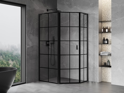 Mexen Mist L cabină de duș pentagonală asimetrică, ușă stânga 100 x 90 cm, grilaj negru, negru - 8A8L-100-090-70-77-L