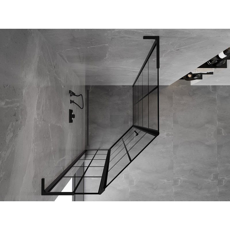 Mexen Mist L Cabină de duș pentagonală asimetrică cu deschidere pe stânga 80 x 100 cm, grilaj negru, neagră