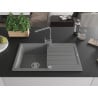 Mexen Bruno chiuvetă de granit cu un compartiment, cu picurător și baterie de bucătărie Rita, gri - 6513-71-670300-71