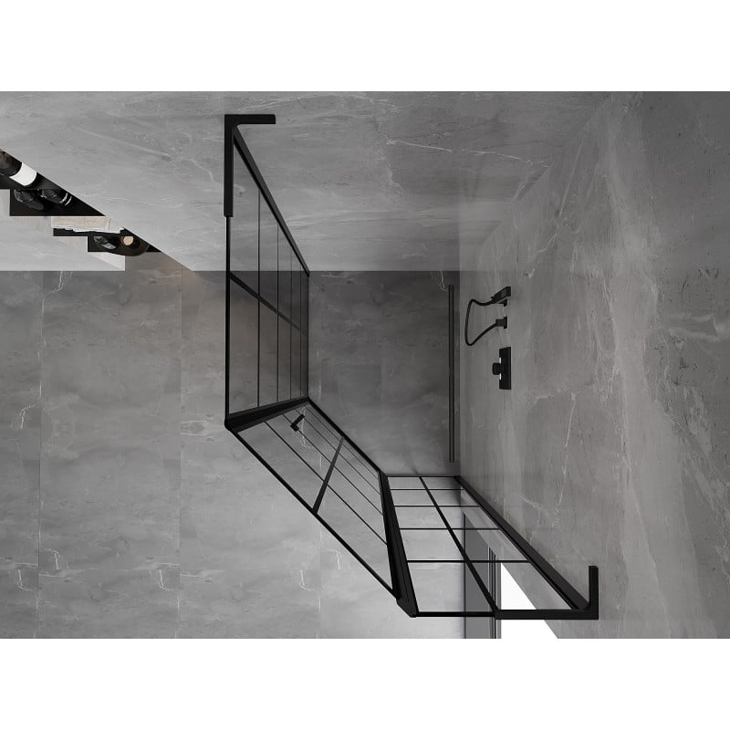 Mexen Mist L cabină de duș pentagonală asimetrică batantă, dreapta, 80 x 90 cm, grilaj negru, negru - 8A8L-080-090-70-77-P