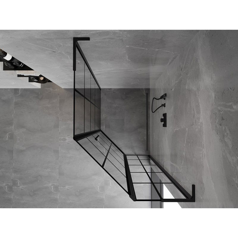 Mexen Mist L ötszögletű aszimmetrikus jobbos zuhanykabin 90 x 100 cm, fekete rács, fekete - 8A8L-090-100-70-77-P