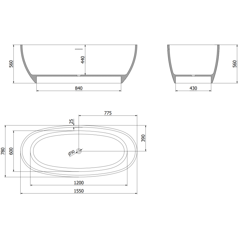 Mexen Torino szabadon álló kád konglomerátumból 155 x 78 cm, fehér matt - 57271557800
