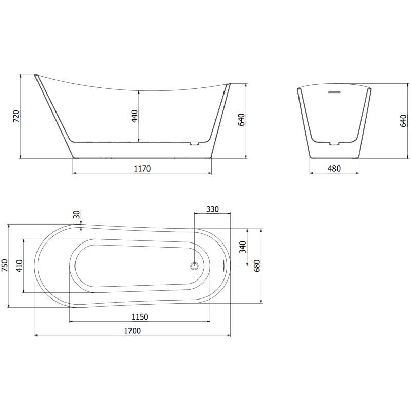 Mexen Alta cadă independentă 170 x 75 cm, albă, preaplin cupru periat - 52141707500-65