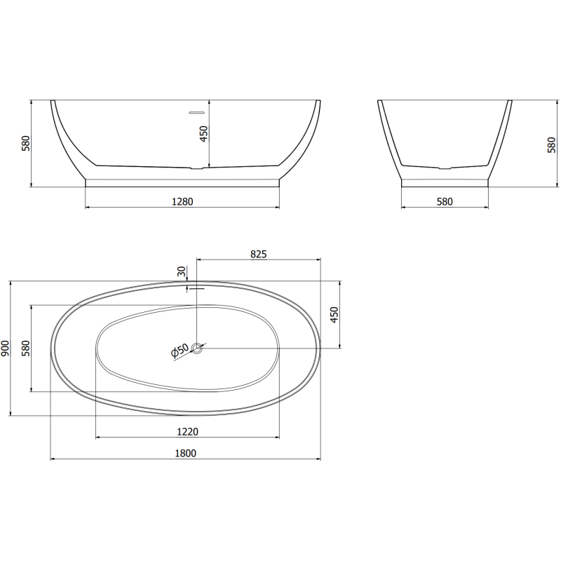 Mexen Bilbao cadă freestanding 180 x 90 cm, albă/neagră, preaplin aur roz - 51311809075-60