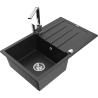 Mexen Bruno chiuvetă din granit cu 1 compartiment cu scurgător și baterie de bucătărie Rita, negru/argintiu metalizat