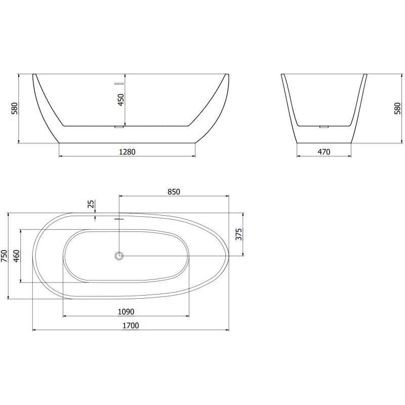 Mexen Eos cadă de baie independentă 170 x 75 cm, albă/neagră, preaplin auriu periat - 52471707575-55