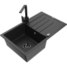 Mexen Bruno chiuvetă granit cu o cuvă și picurător și baterie de bucătărie Rita, negru/argintiu metalic