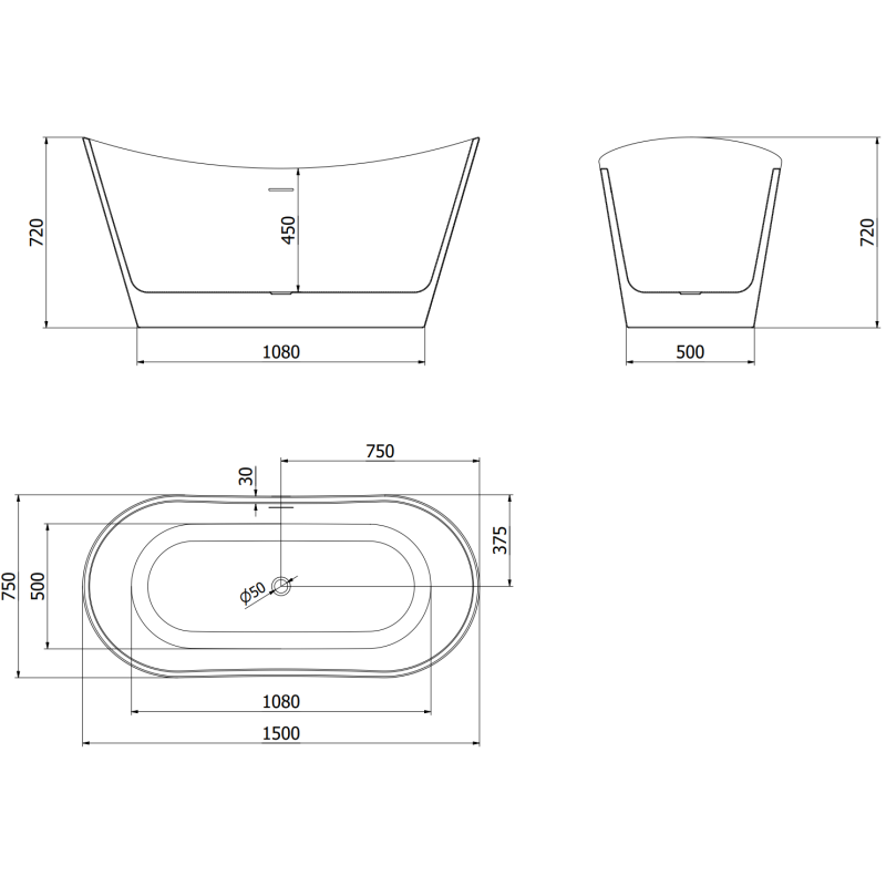 Mexen Montana cadă de baie independentă 150 x 75 cm, albă, preaplin auriu periat - 52011507500-55
