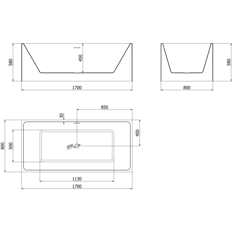 Mexen Nita cadă freestanding 170 x 80 cm, albă, preaplin alb - 52091708000-20