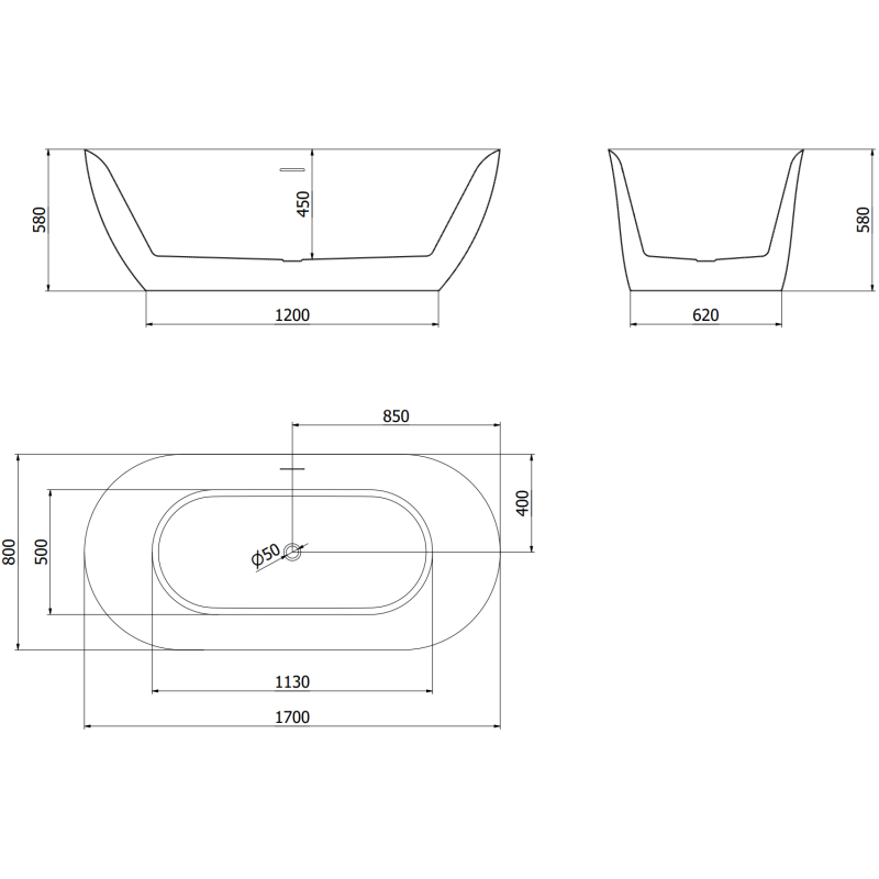 Mexen Roxy cadă de baie freestanding 170 x 80 cm, albă, preaplin negru - 51201708000-70
