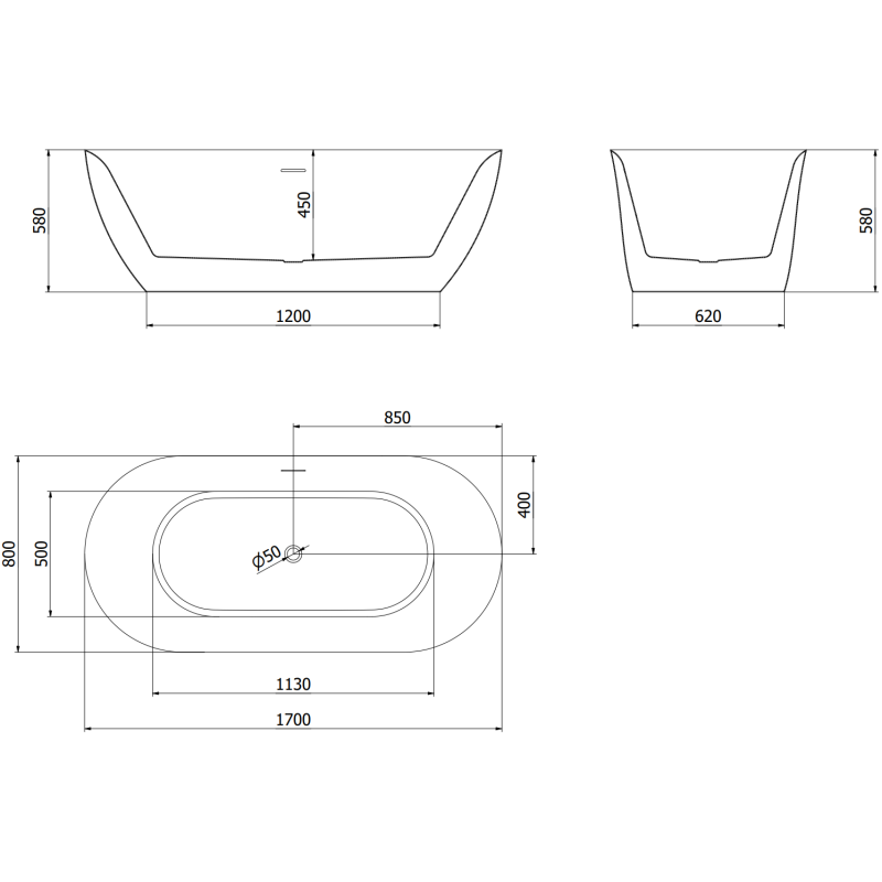Mexen Roxy cadă de sine stătătoare 170 x 80 cm, alb/negru, preaplin cupru periat - 51201708075-65