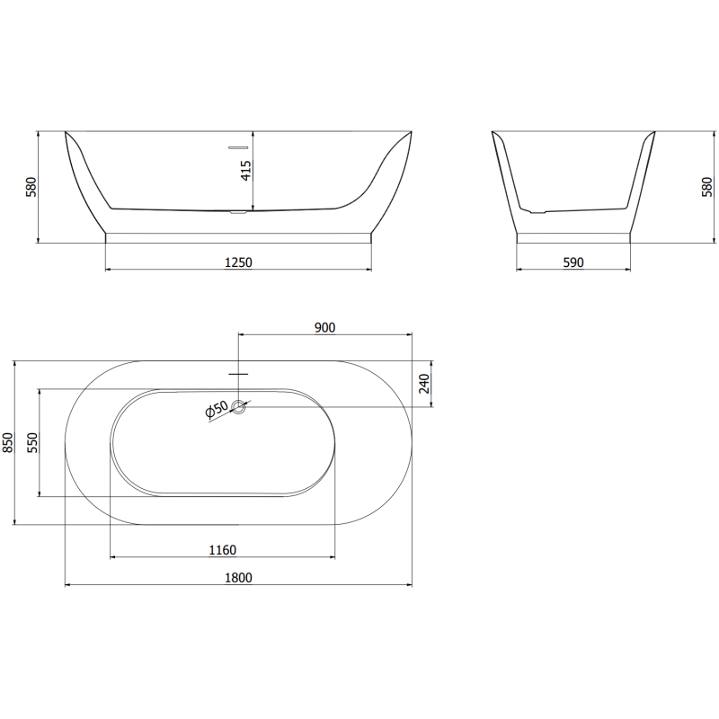 Mexen Roxy cadă de baie freestanding 180 x 85 cm, albă, preaplin crom - 51201808500-01