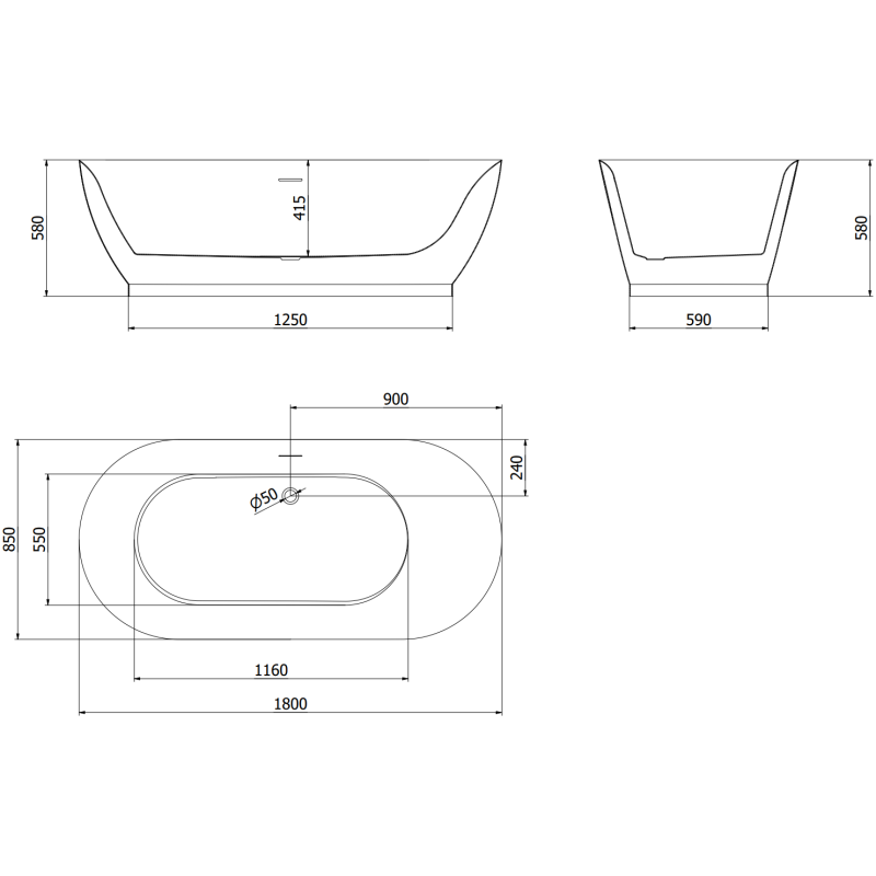 Mexen Roxy cadă freestanding 180 x 85 cm, albă, preaplin negru - 51201808500-70
