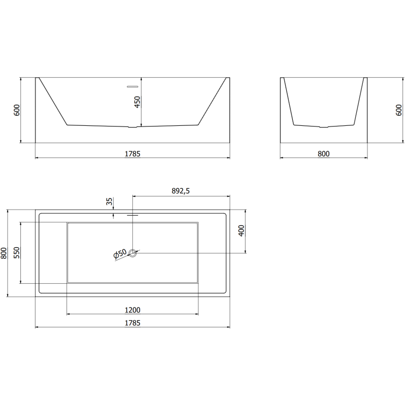 Mexen Vigo szabadon álló kád 178,5 x 80 cm, fehér, túlfolyó gun gray szálcsiszolt - 51251788000-66