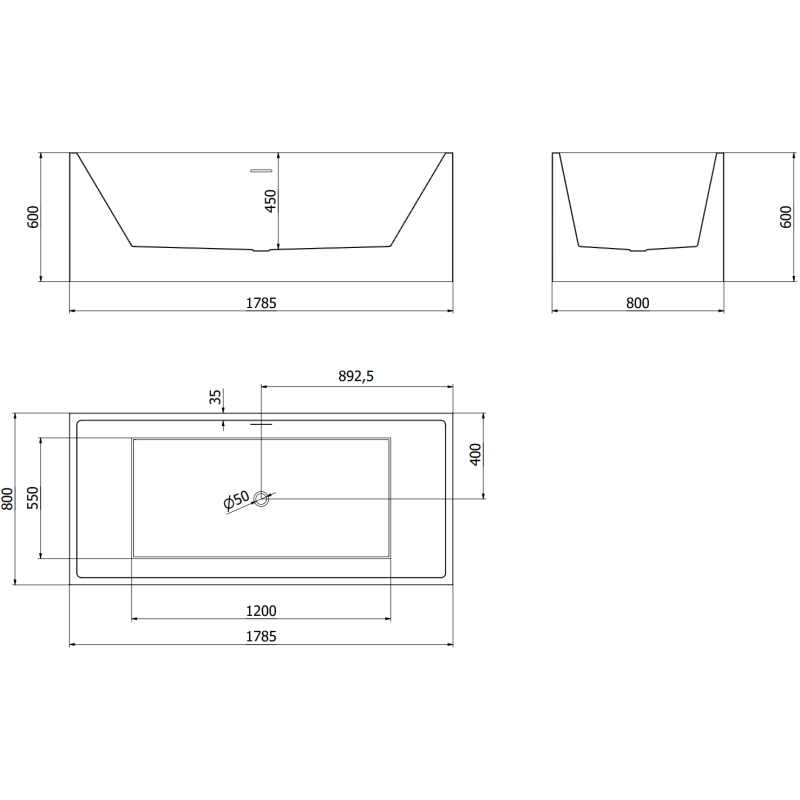 Mexen Vigo cadă de sine stătătoare 178,5 x 80 cm, albă, preaplin auriu - 51251788000-50
