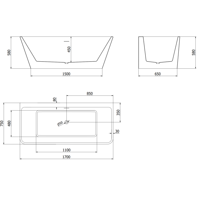 Mexen Volta cadă freestanding de perete 170 x 75 cm, albă, preaplin cromat - 51131707500-01