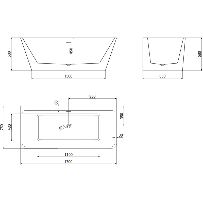 Mexen Volta cadă de sine stătătoare lângă perete 170 x 75 cm, albă, preaplin aur roz - 51131707500-60