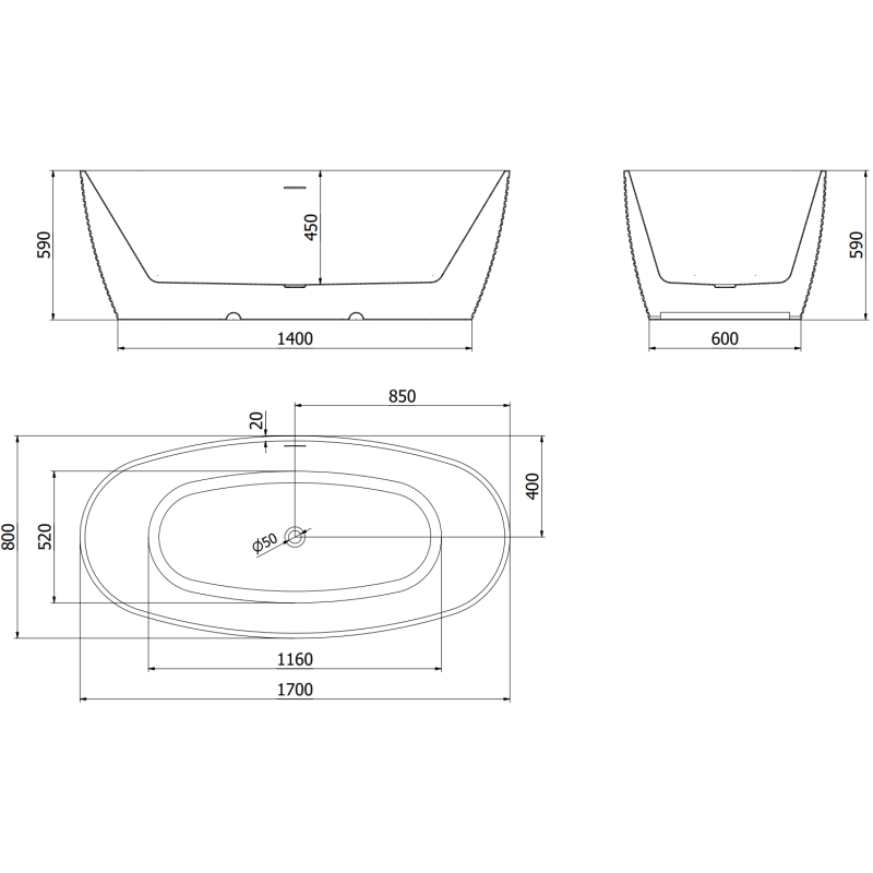 Mexen Lira szabadon álló kád minta 170 x 80 cm, fehér, krómozott túlfolyó - 52831708000-01