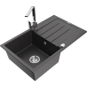 Mexen Bruno chiuvetă de bucătărie din granit cu 1 compartiment cu scurgător și baterie de bucătărie Rita, negru cu pete