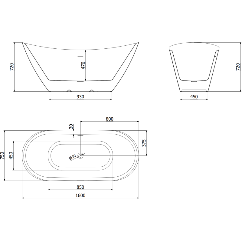 Mexen Lotos szabadon álló kád 160 x 75 cm, fehér, rézszínű túlfolyó - 52051607700-65