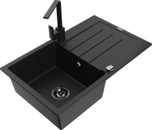 Mexen Bruno chiuvetă de granit cu 1 compartiment și scurgător și baterie de bucătărie Rita, negru - 6513-77-670300-70-B