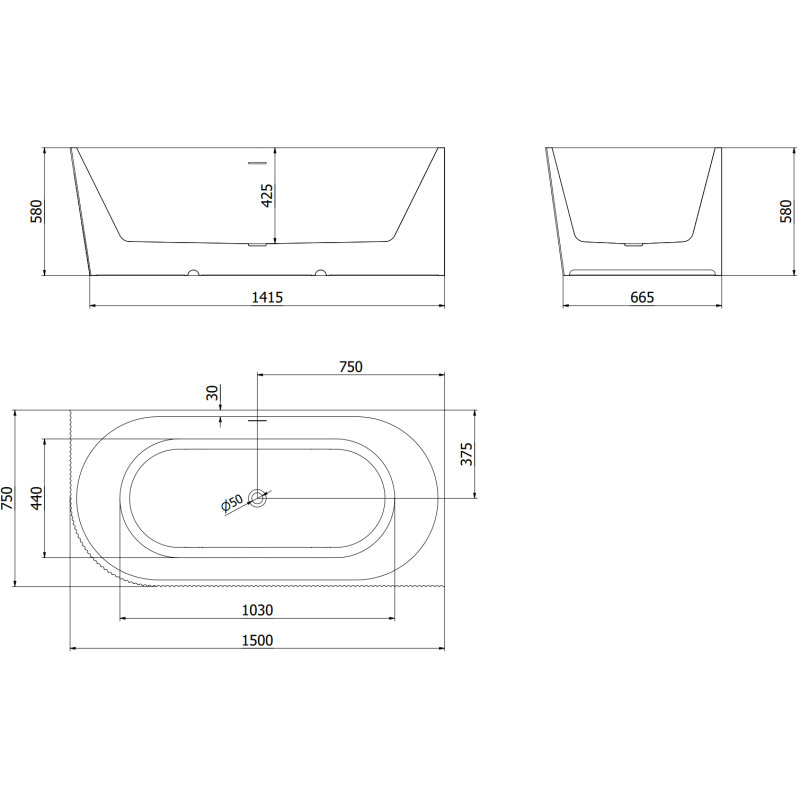 Mexen Silo cadă de sine stătătoare colț dreapta canelată 150 x 75 cm, albă/neagră, preaplin gun metal - 52891507575P-95