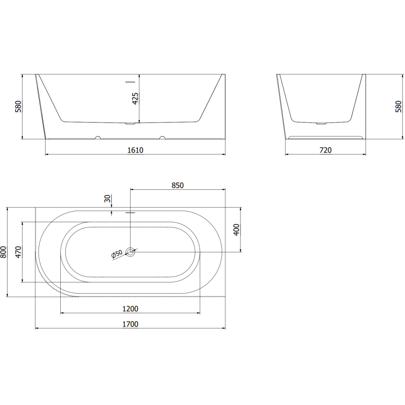 Mexen Silo 170 x 80 cm-es sarok szabadon álló jobb oldalú barázdált kád, fehér, matt réz - 52891708000P-65